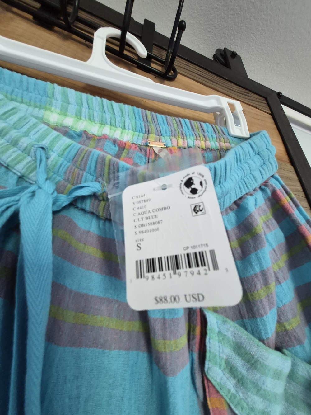 NWT Free People Aqua Multi Plaid Wide-Leg Cargo Pants Size SMALL Sold Out Online - Picture 7 of 8